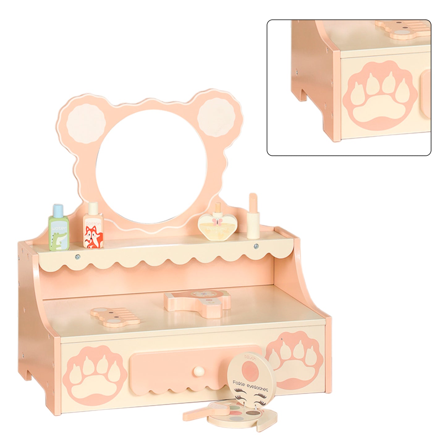 Kids Vanity Set with Storage Drawer Little Girls' Makeup Table with Mirror Toddler Pretend Play Vanity Desk with 8 Makeup Accessories Princess Vanity for 3+ Years Old Kids