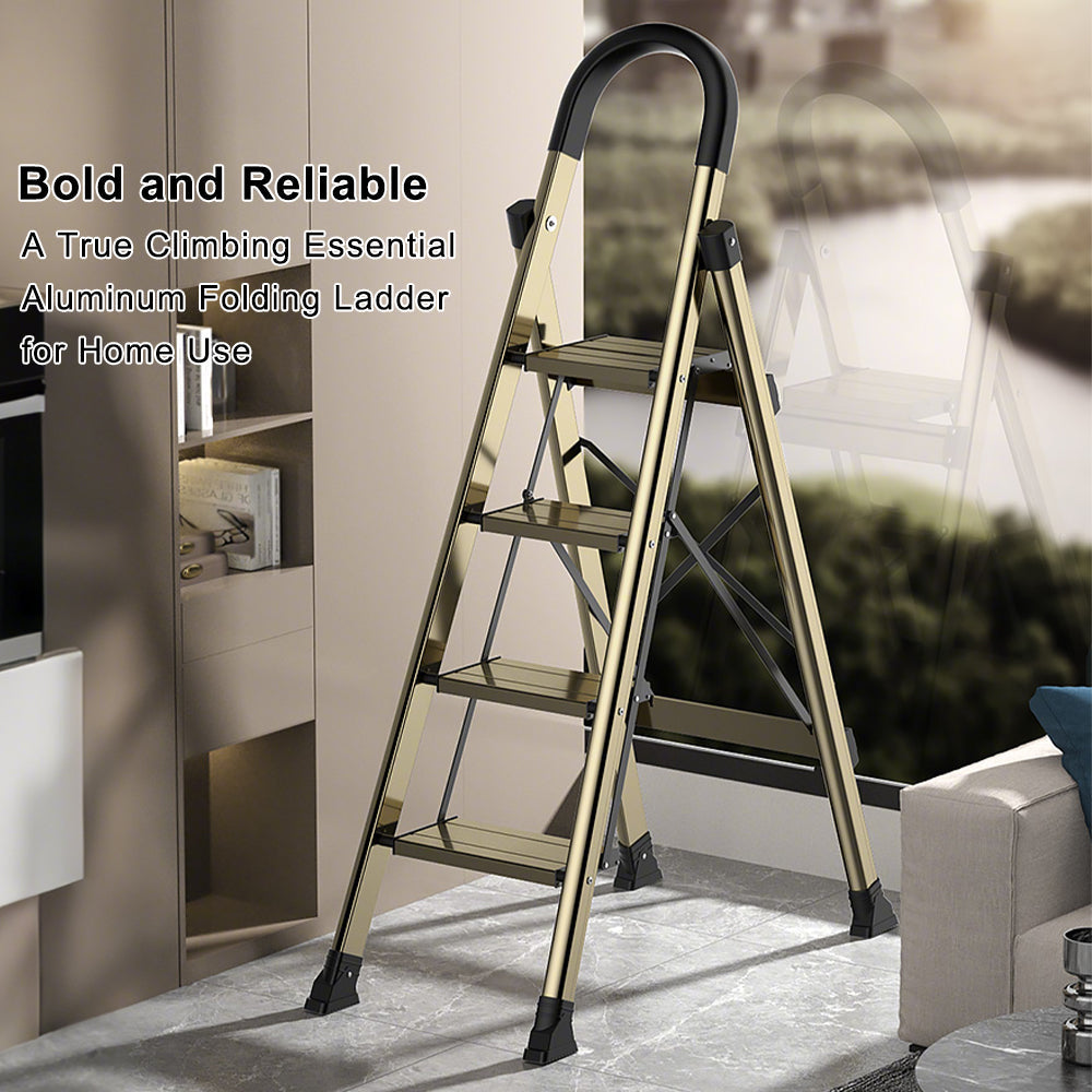 Ultra-Slim 4-Step Folding Ladder, Folds to 2.8", Lightweight Aluminum Step Stool with Safety Handle, 330lb Capacity