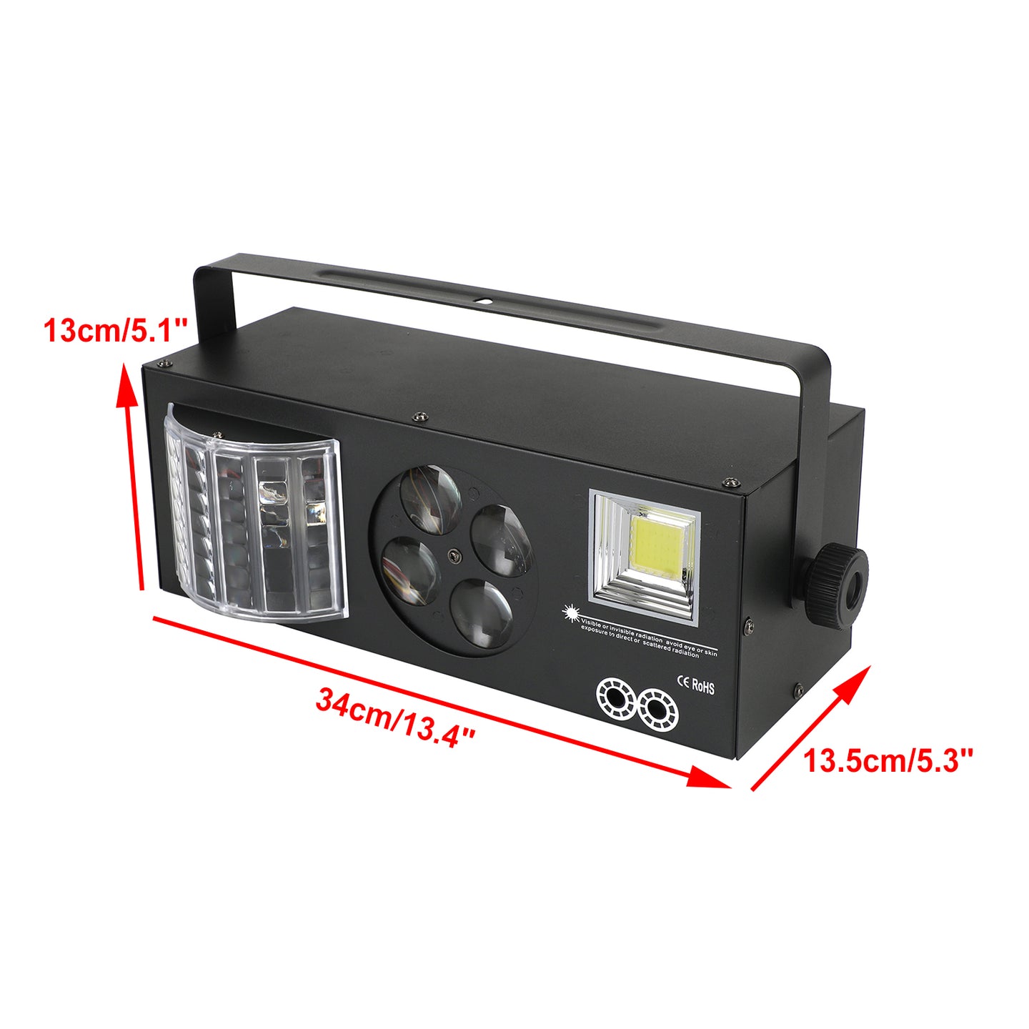 4-in-1 LED DJ Party Light with RGBW Pattern, Laser & Strobe Effects, DMX & Remote Controlled Stage Lighting