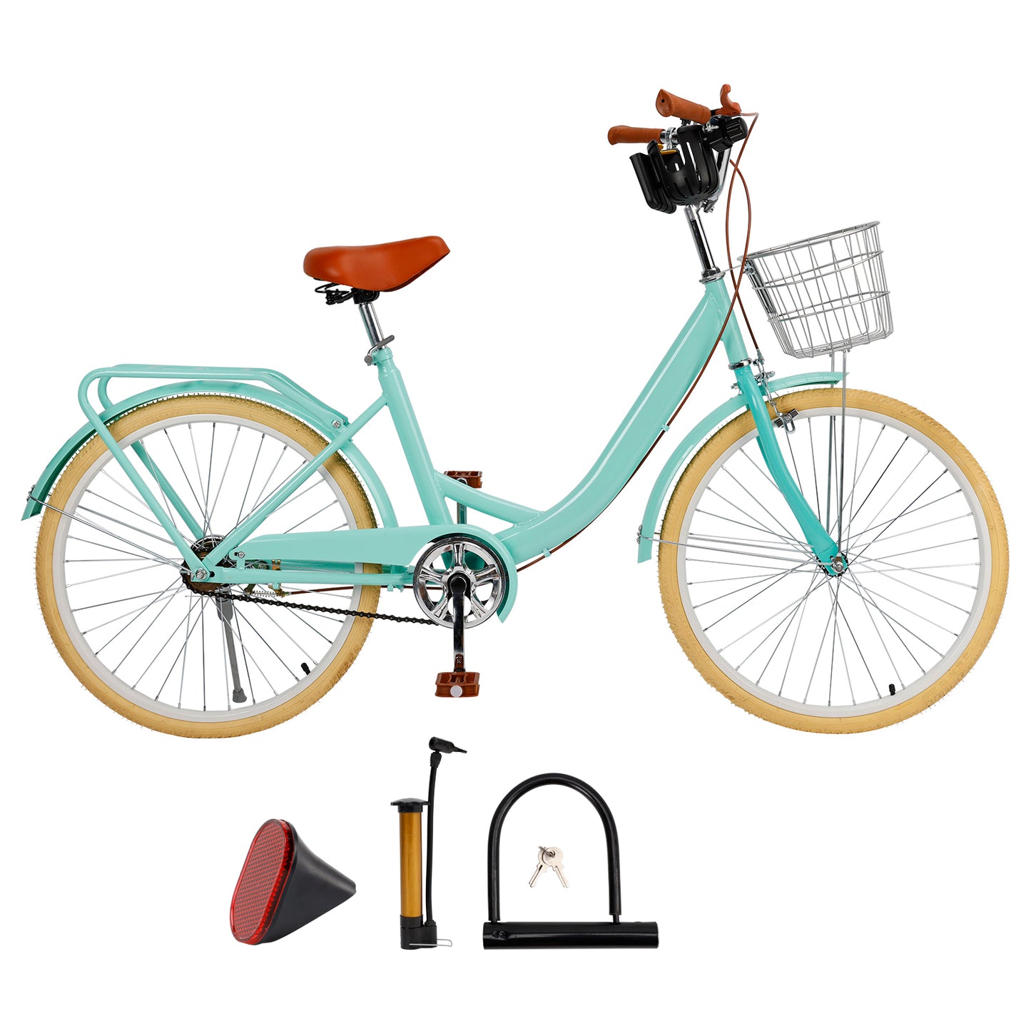 24/26 inch Women City Bicycle Beach Cruiser Bike with Basket & Rack