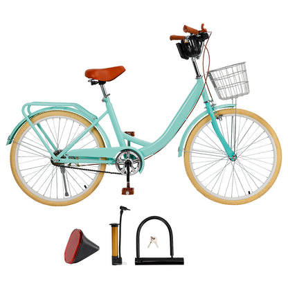 24/26 inch Women City Bicycle Beach Cruiser Bike with Basket & Rack