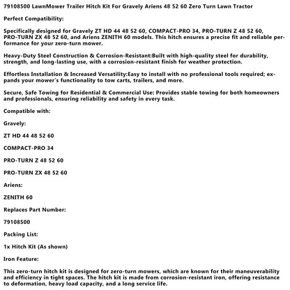 79108500 LawnMower Trailer Hitch Kit For Gravely Ariens48 52 60Zero Lawn Tractor