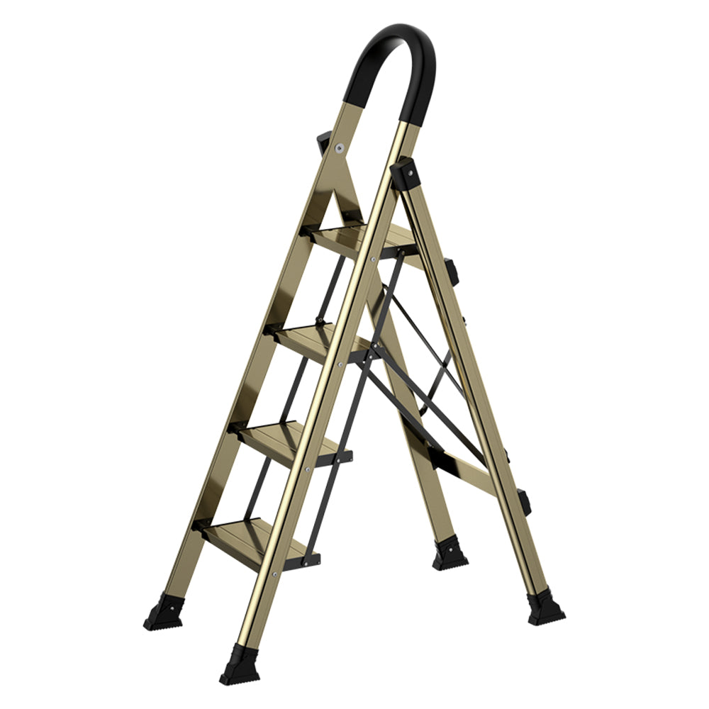 Ultra-Slim 4-Step Folding Ladder, Folds to 2.8", Lightweight Aluminum Step Stool with Safety Handle, 330lb Capacity