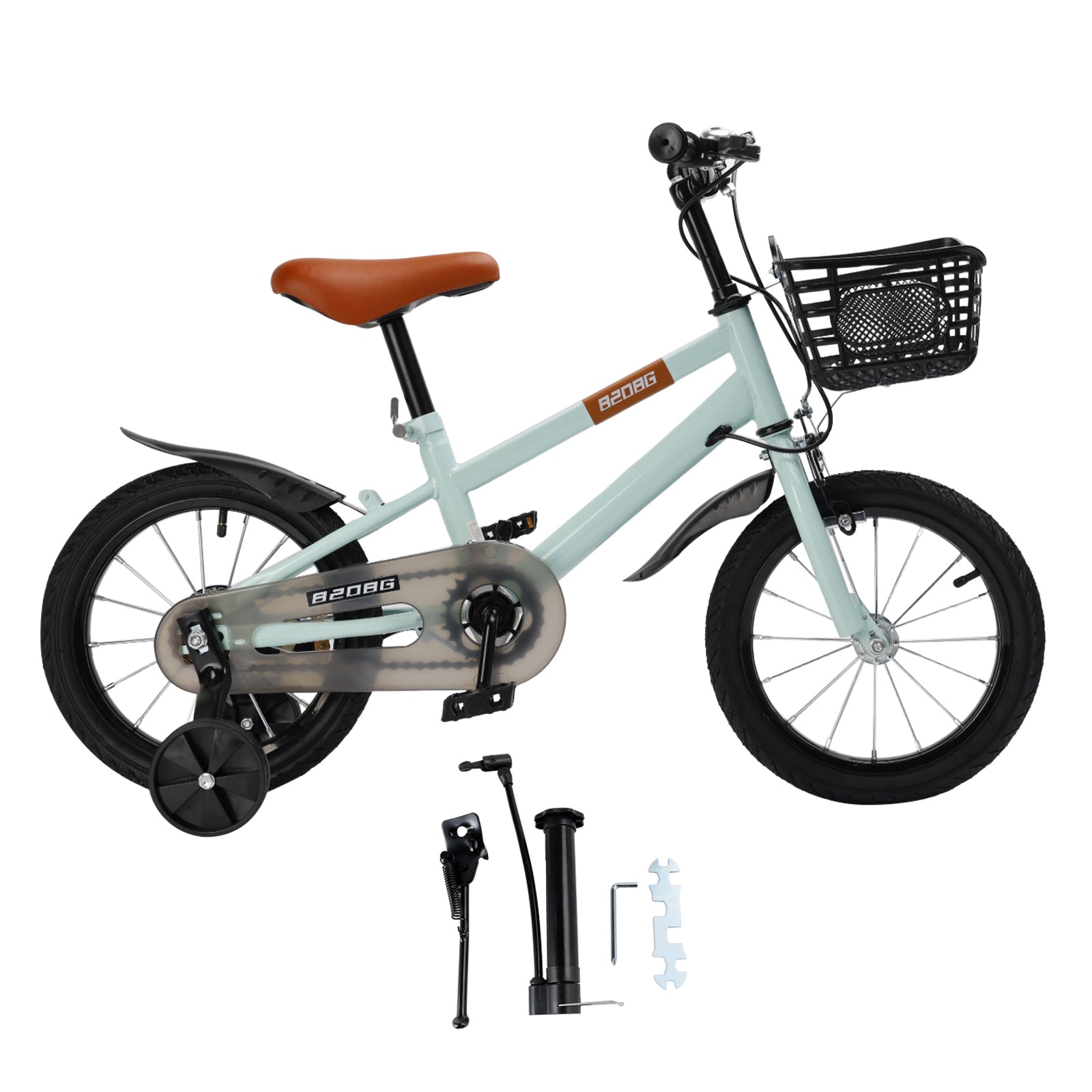 18" Children Bicycle Toddlers Bike with Training Wheels Basket Kickstand Red