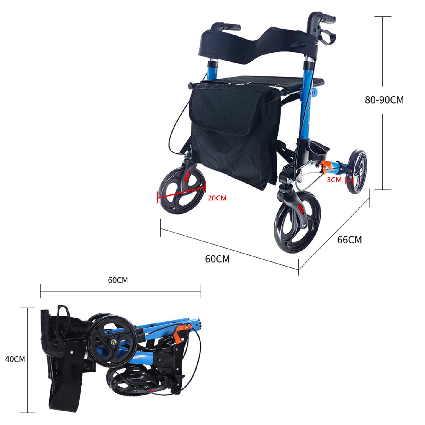 Foldable Rollator Walker with Adjustable Seat – 8 Wheels, Lightweight Mobility Aid for All Heights