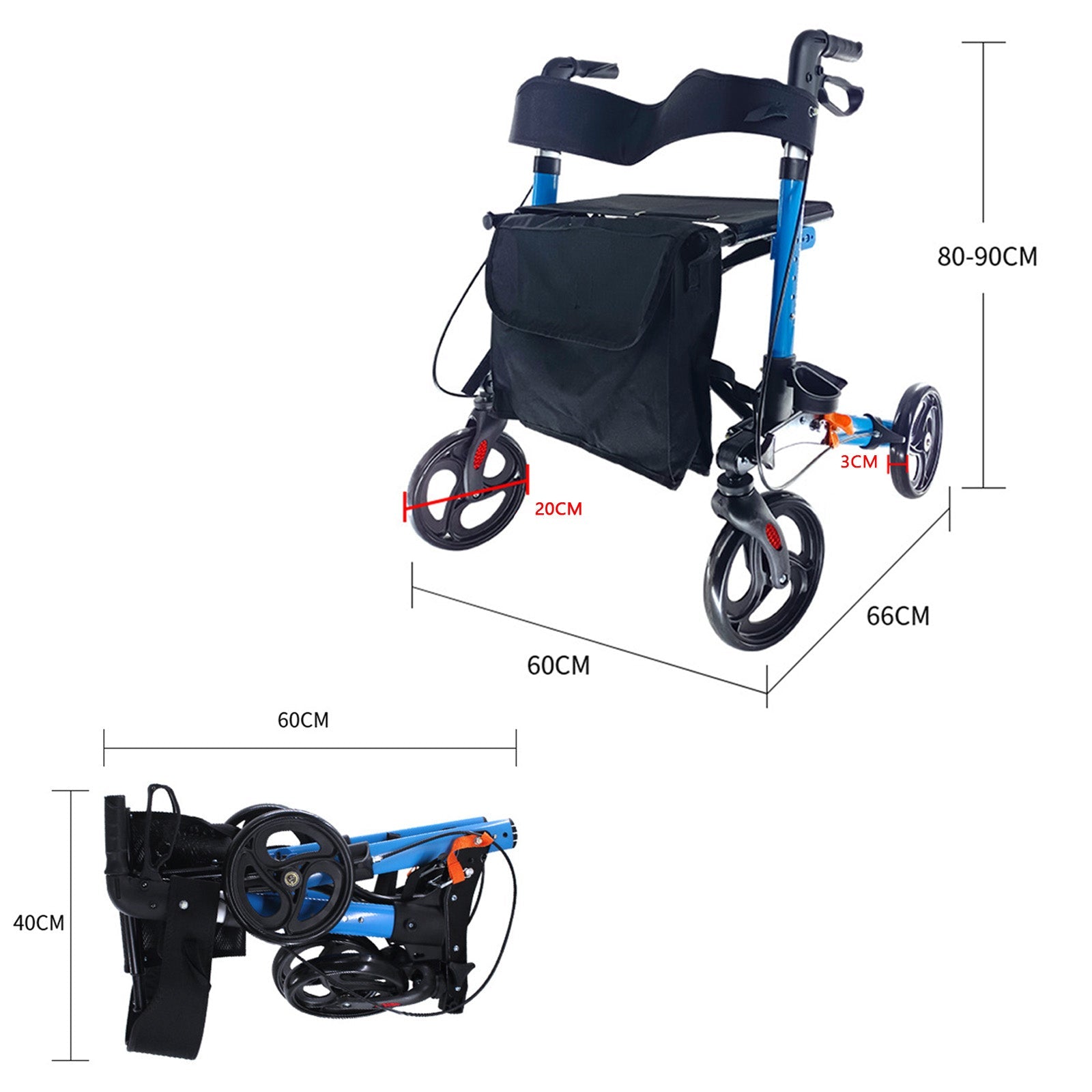 Lightweight Rollator Walker for Seniors ¨C Foldable with Seat & Brakes