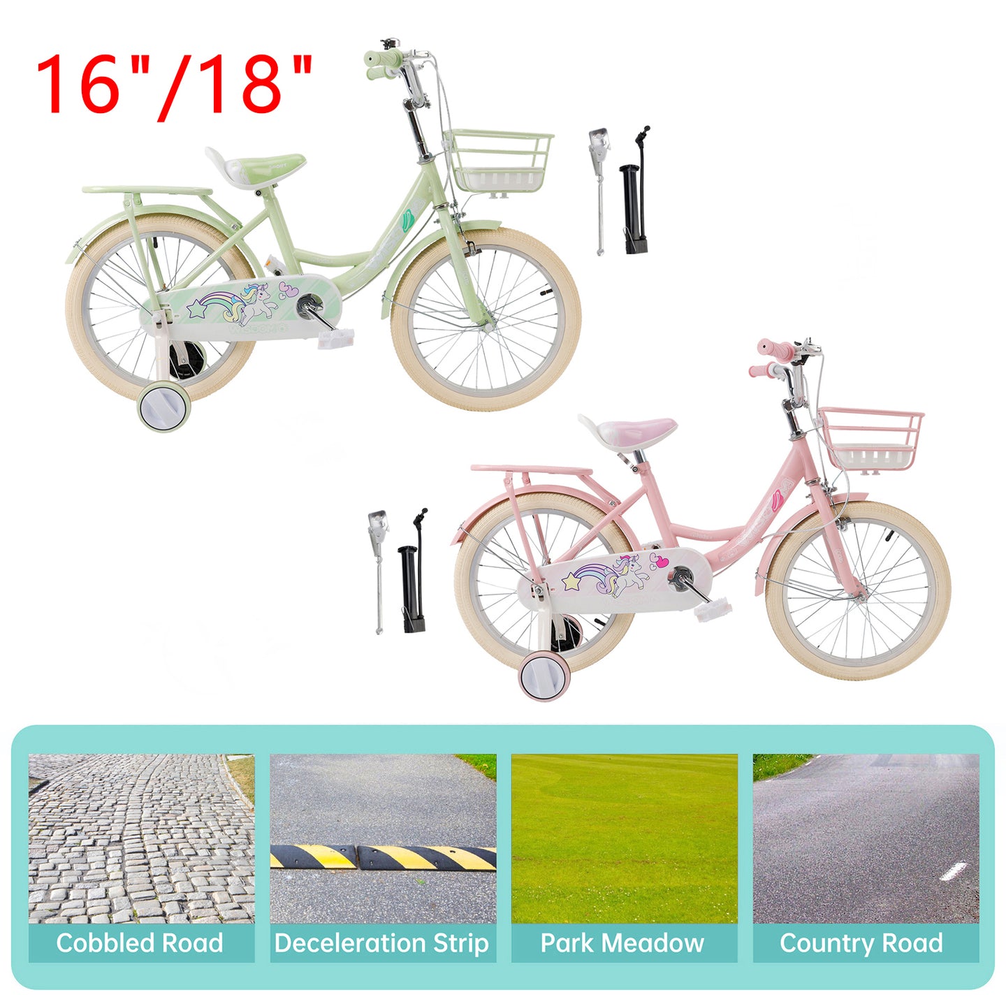 16"/18" Child Bicycle Girls Bike with auxiliary wheels & Rack & Basket