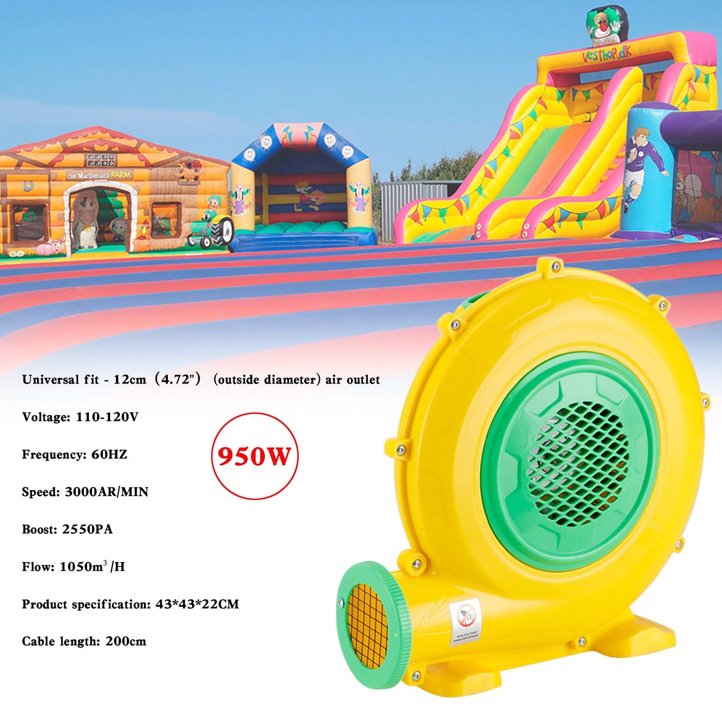 950 Watt Inflatable Bounce House Water slide Air Pump Blower Fan Inflatable castle