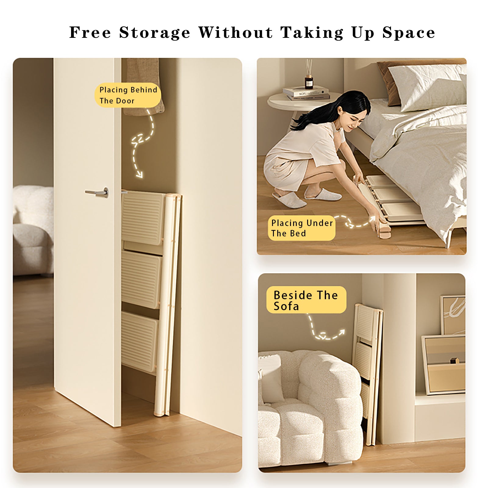 3-Step Folding Stepladder with Wide Anti-Slip Pedals, 330 lbs Capacity Lightweight Step Stool for Home & Kitchen (Cream White)