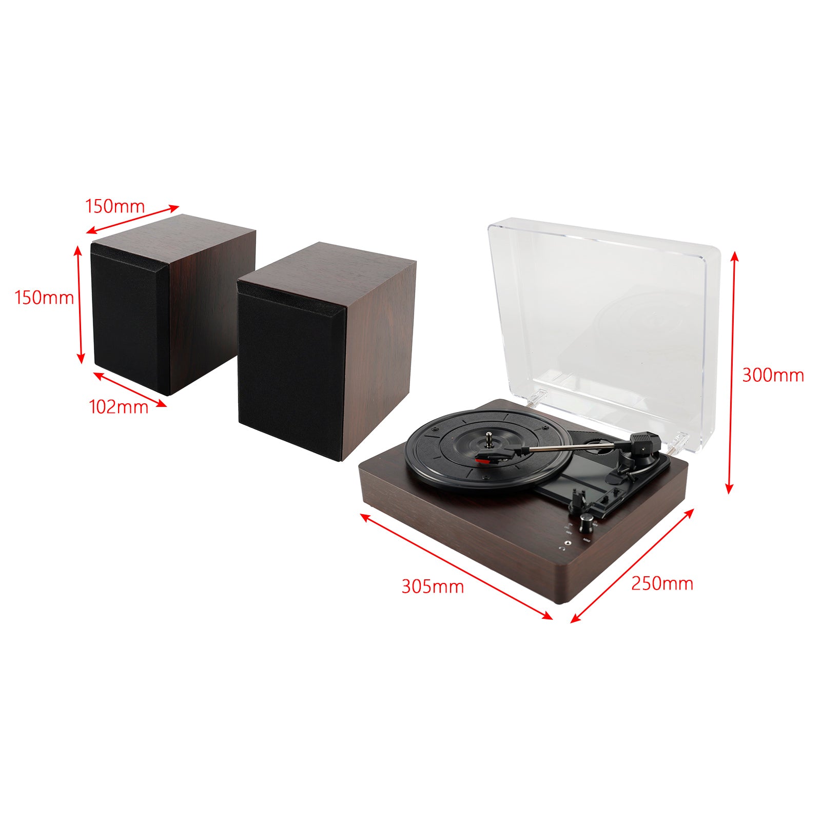 Retro 3-Speed Bluetooth Turntable with 2 Matching Stereo Speakers, Vintage Vinyl Record Player System for Home Audio