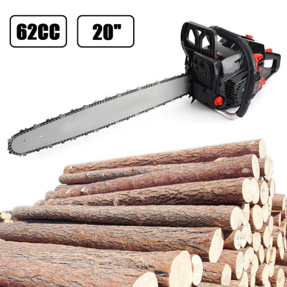 62cc Gas Chainsaw 20" Bar Gasoline Powered Chain Saw 2 Cycle Engine Cutting