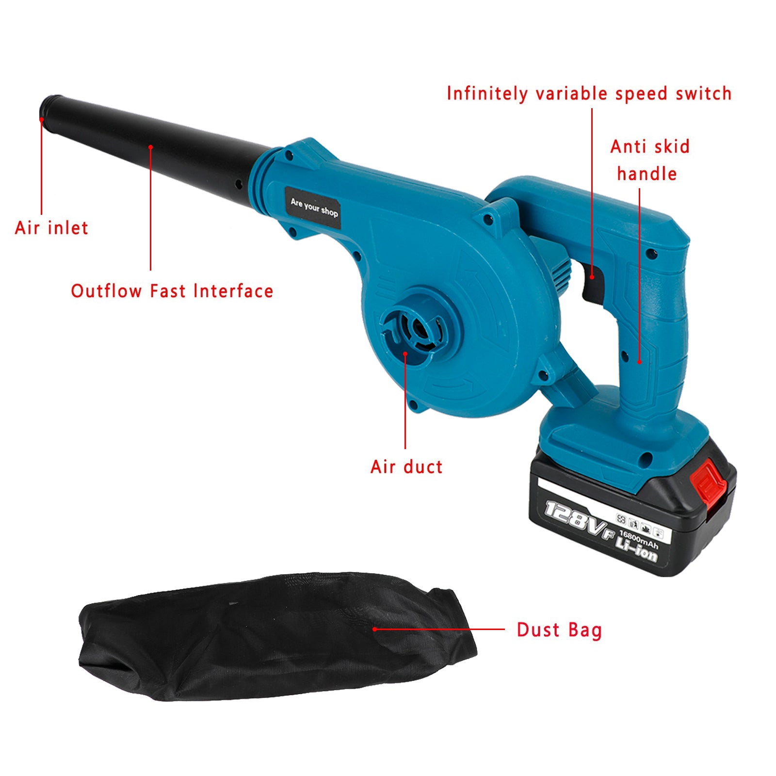 128VF 2-in-1 Cordless Leaf Blower & Vacuum Kit with 2 Batteries & Charger, Brushless Motor for Yard Cleanup