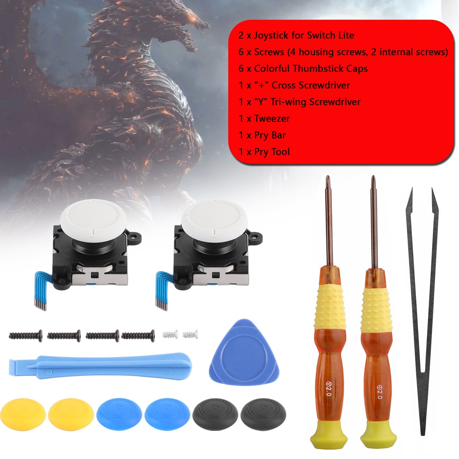 Repair Set with 3D Analog Sensor Stick + Tool 19in1 Fit for Switch Lite Joystick