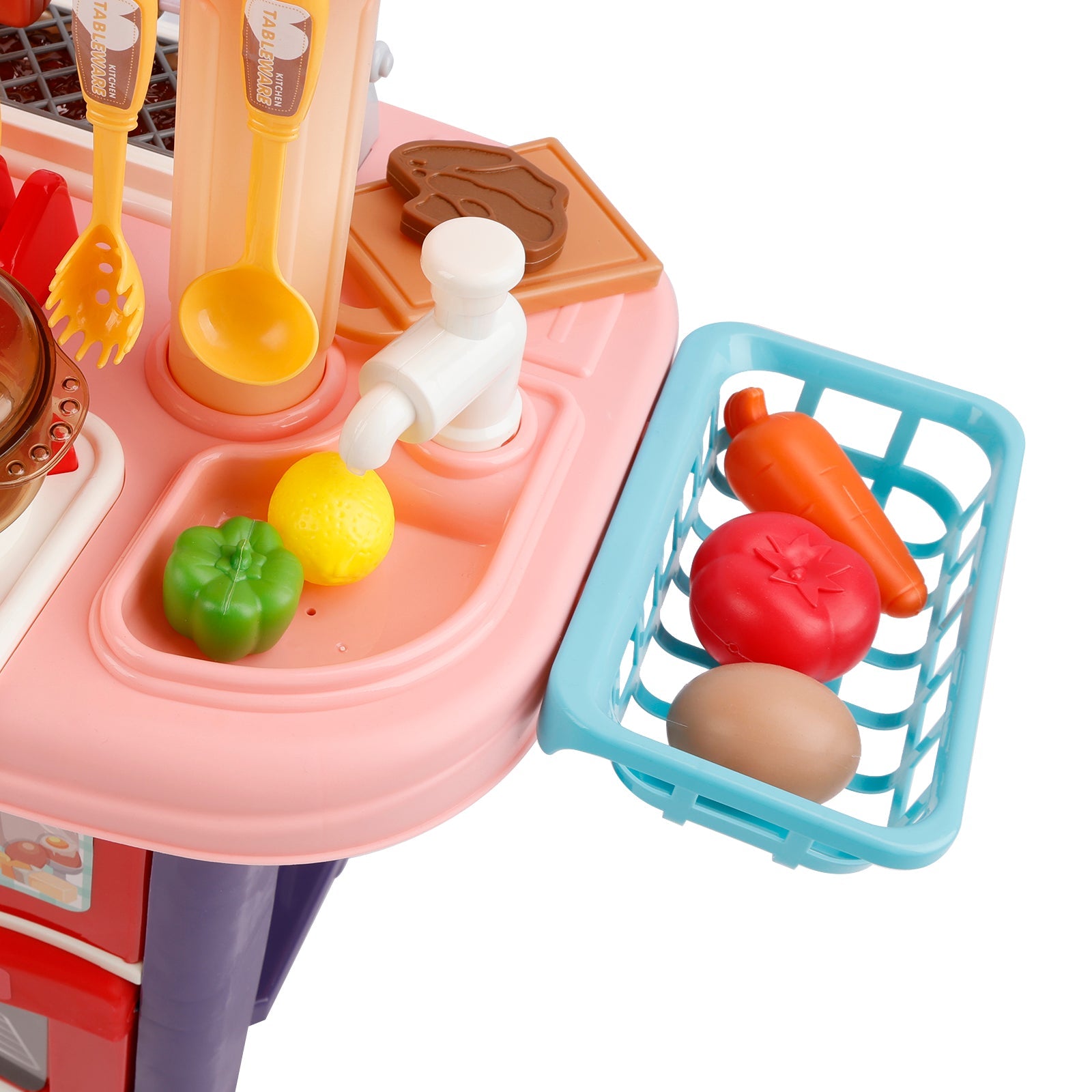 Plastic Tableware Kitchen Set With Sound, Light And Spray Function Kid Toy Pink