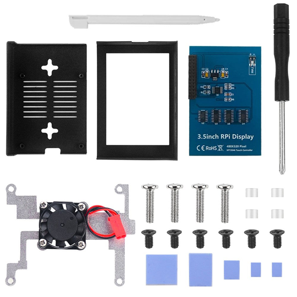 Raspberry Pi 4 Case with 3.5" Touchscreen, Aluminum Armor Case with Cooling Fan for Pi 4B, 3B+, 3B