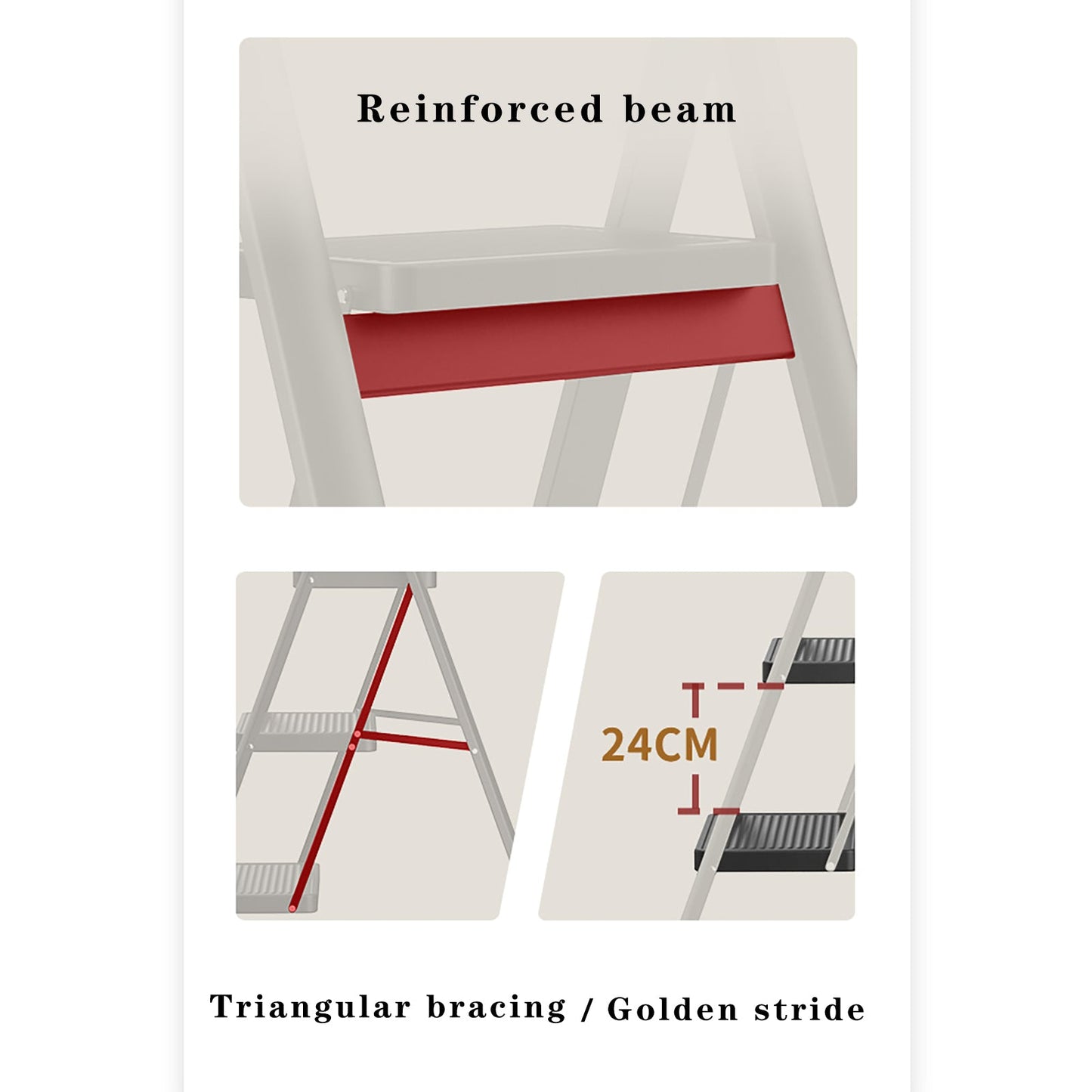 4-Step Ultra-Slim Folding Ladder, 2" Thick Carbon Steel Step Stool with Wide Anti-Slip Pedals, 330 lbs Capacity (Black)