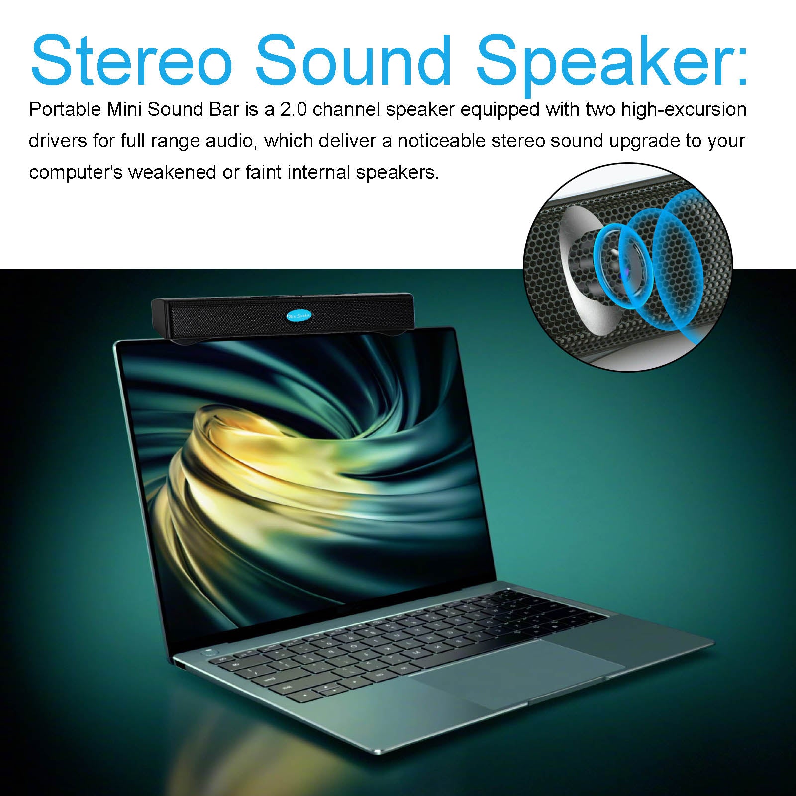 USB Power Computer Speakers Stereo Sound Bar With Clip for Desktop Laptop Black