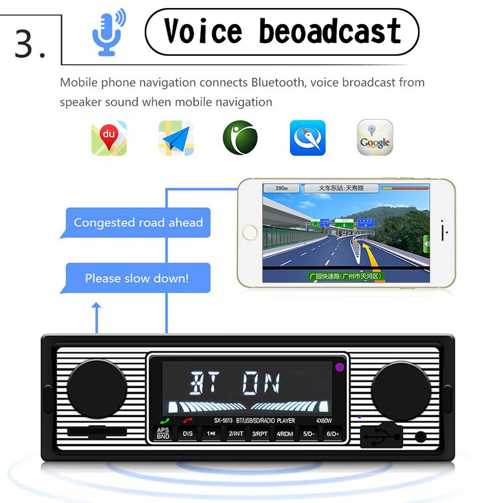 Vintage Classic Bluetooth Car Stereo FM Radio MP3 Player Receiver USB/SD/AUX