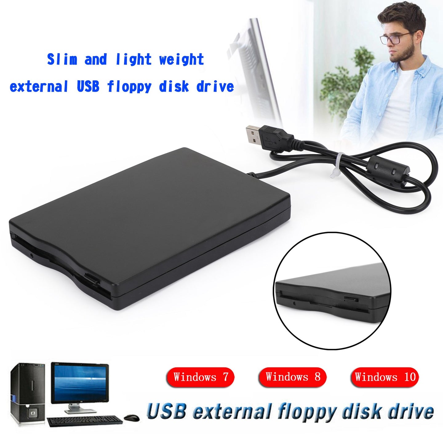 USB 2.0 3.5" Data External Floppy Disk Drive 1.44MB For Laptop PC Win 7/8/10/11 Mac
