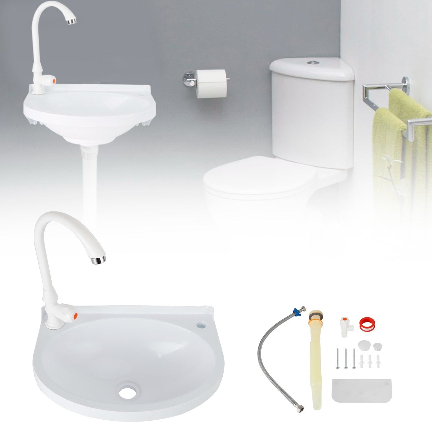 2-in-1 Outdoor Garden Water Fountain and Faucet No-Punch Bathroom Wash Basin