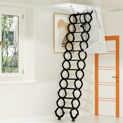 Electric Folding Attic Ladder, 11-Step for up to 9.5ft Ceilings, Fits 43.31" x 31.5" Opening, 660 lbs Capacity (Black/Red)