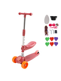 2-in-1 Kids Scooter Foldable Seat Light 3 Wheel Adjustable Folding Bar Pink