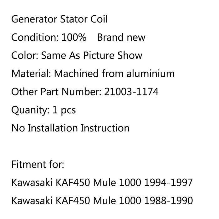 1988-1997 Kawasaki KAF450 Mule 1000 Generator Stator Coil