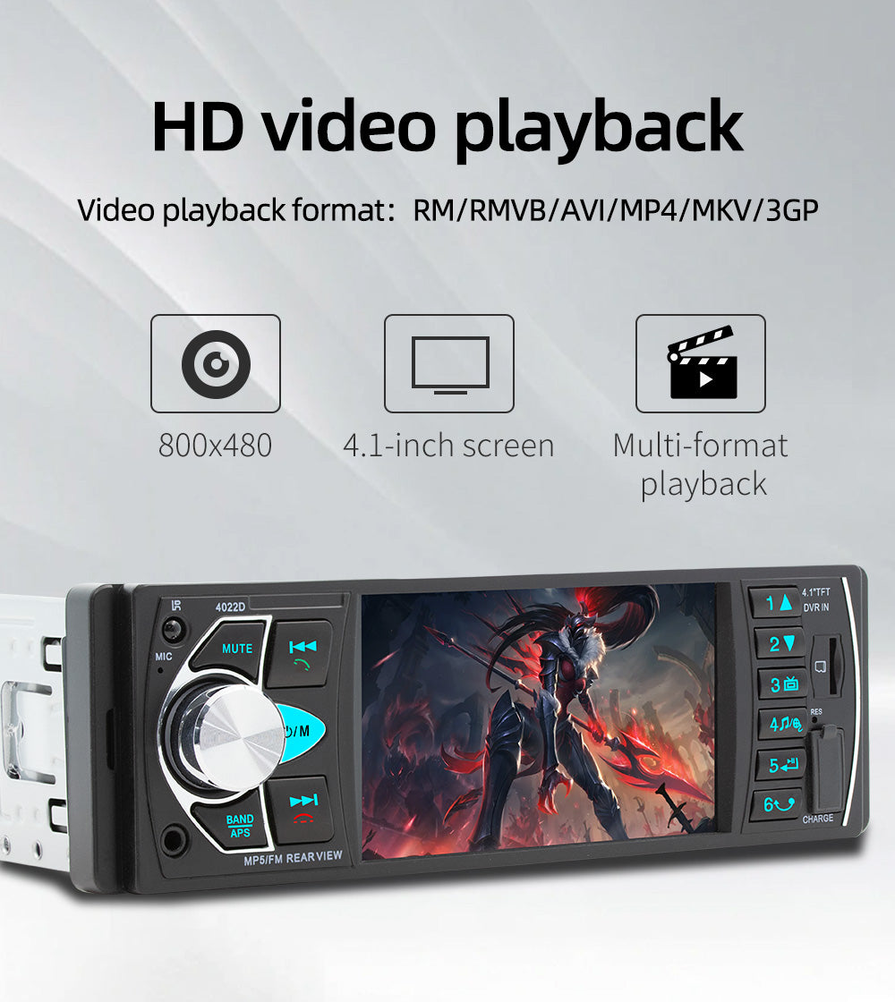 4.1 Inches Car Radio Stereo 1DIN Bluetooth FM USB AUX Audio MP5 Player + Camera