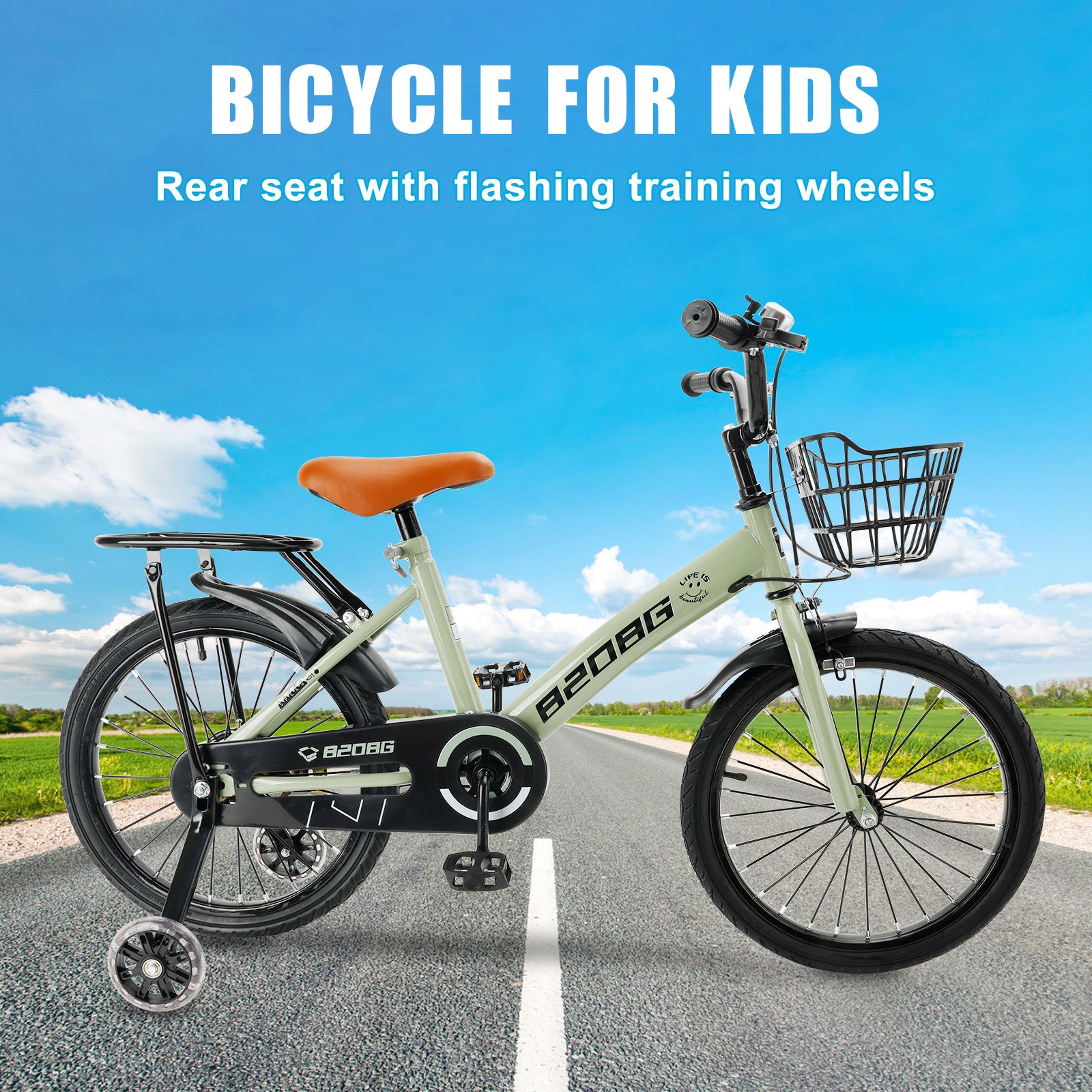 18 Inch Kid's Bike High Carbon Steel Frame Adjustable Seat Double Brake Auxiliary Wheels