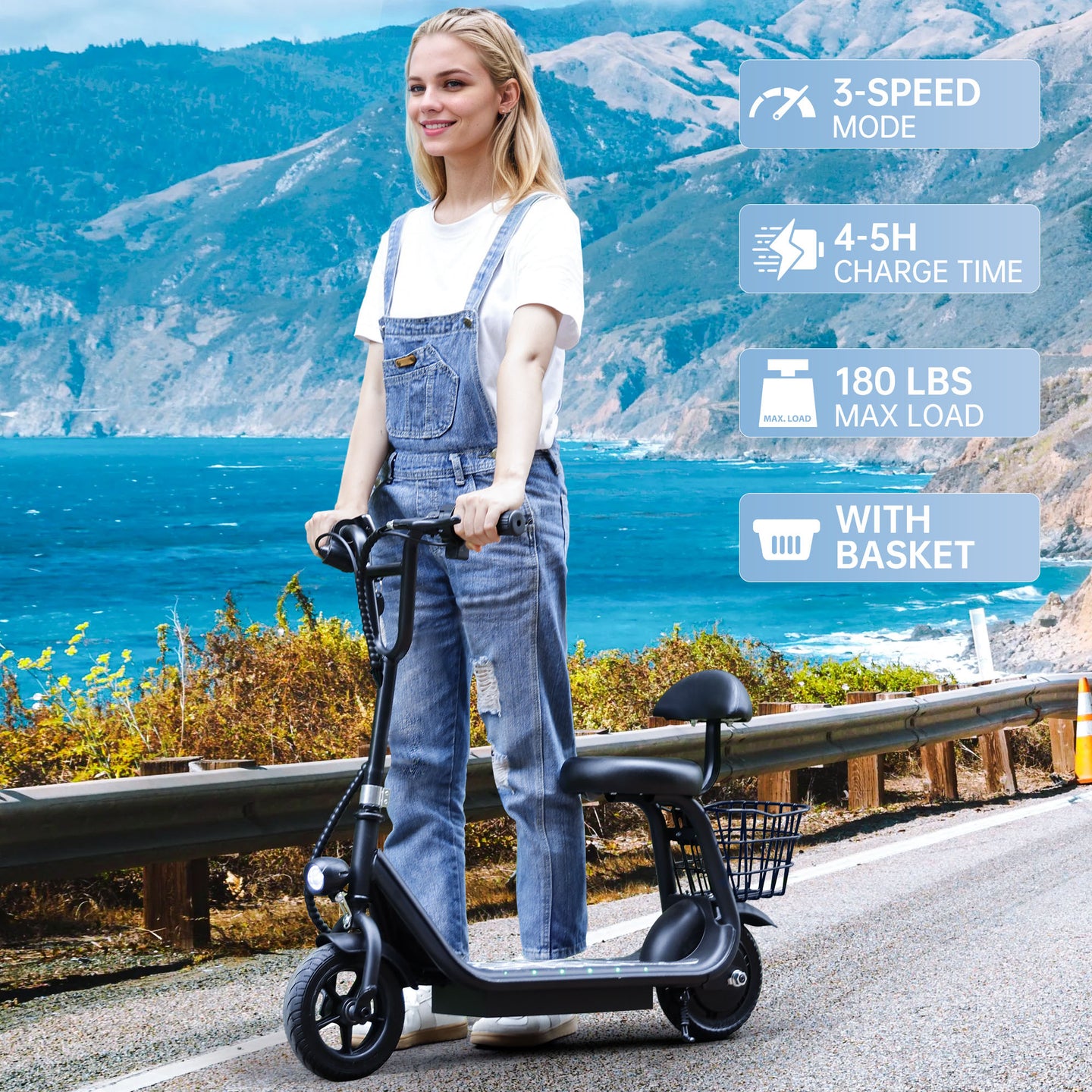 Electric Scooter with Seat for Kids Electric Scooter for Kids Ages 4-10 12.43-Mile Range Neon Lights 3-Speed Adjustable Up to 11 MPH