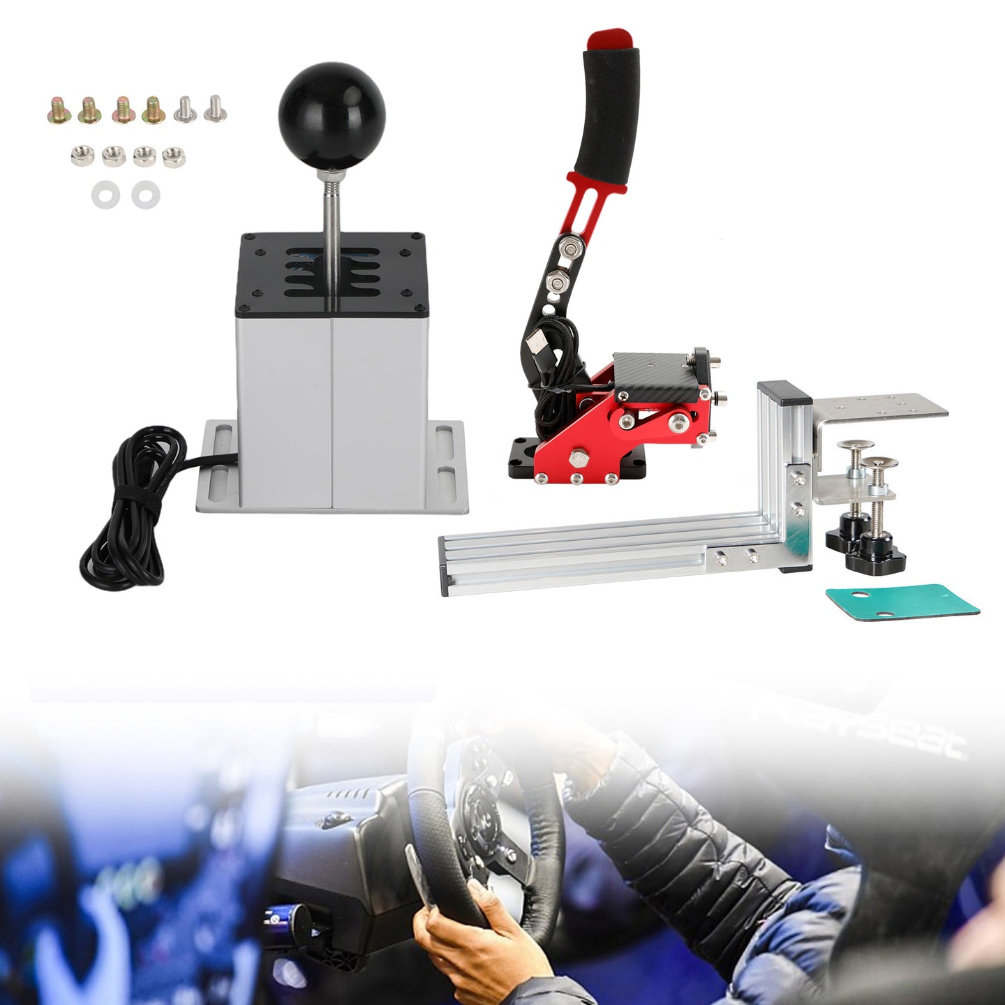 USB Handbrake with L Clip and H Shifter for Logitech G27 G29 G920 Racing Game