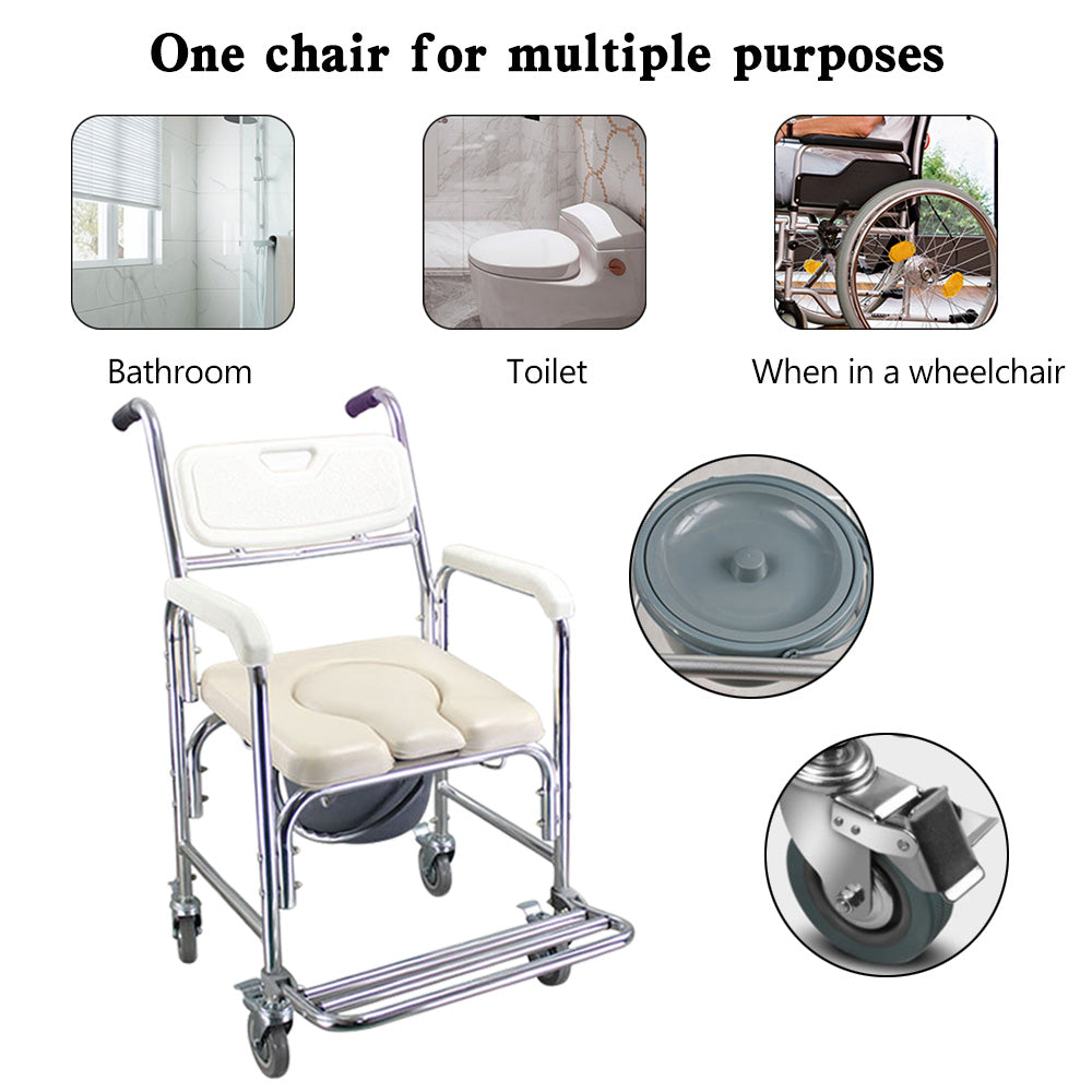 3-in-1 Shower Toilet Wheelchair ¨C Adjustable Commode Chair for Elderly or Patients
