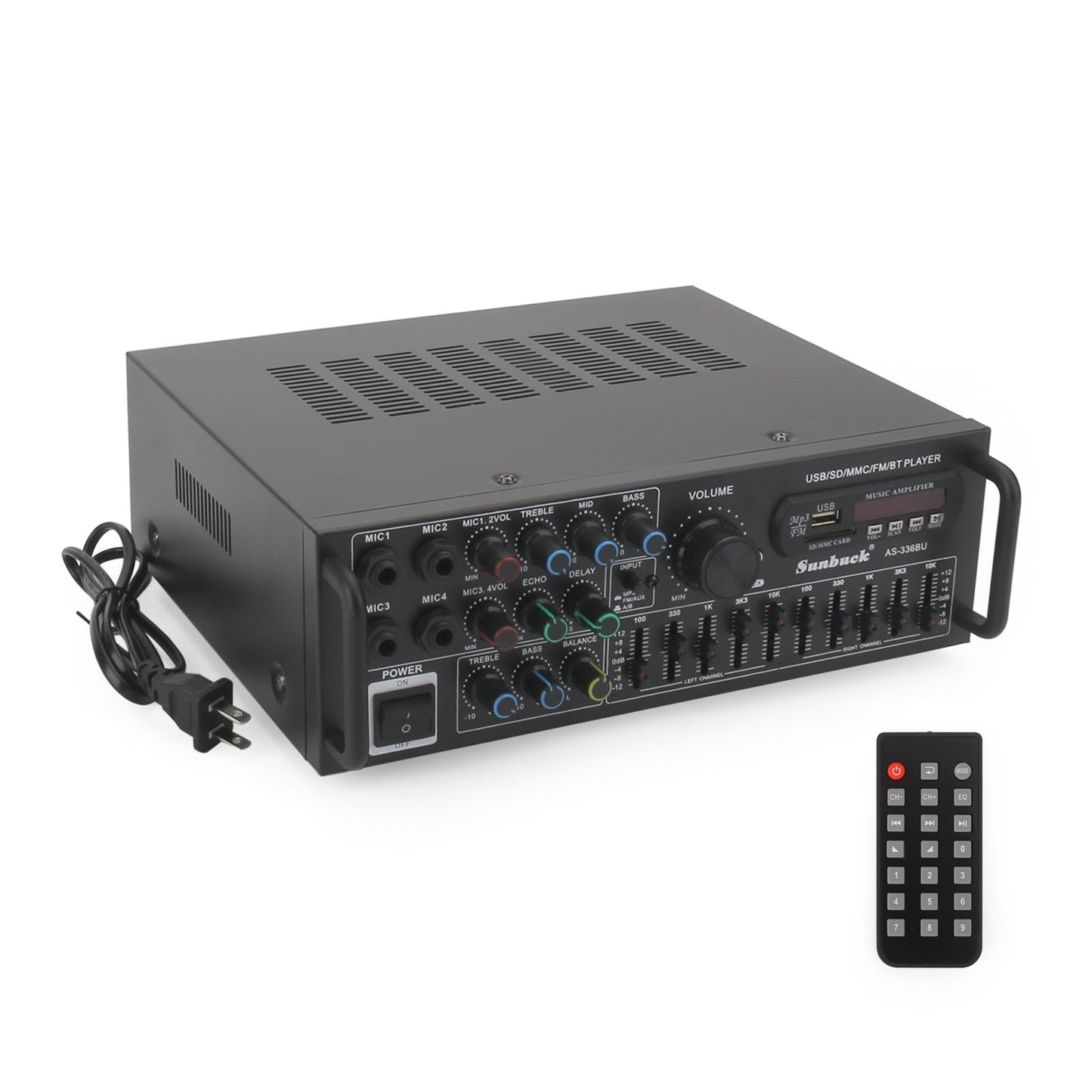 ☆2000W Bluetooth HiFi Power Amplifier Karaoke USB EQ Mixer SUNBUCK with Remote Control for Car and Home