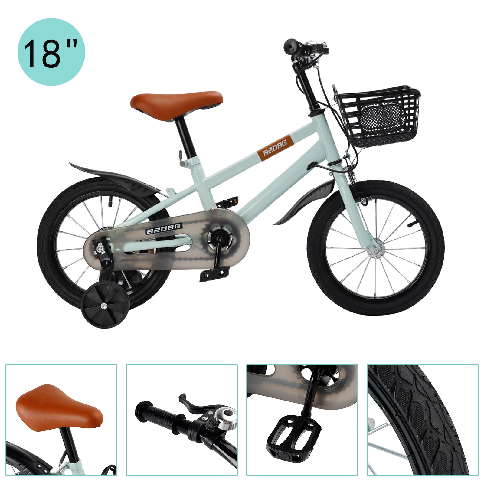 18" Children Bicycle Toddlers Bike with Training Wheels Basket Kickstand Red