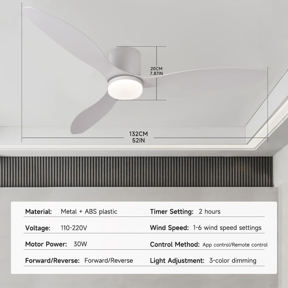 52inch 3 Blade Hugger Indoor Ceiling Fan with Remote Control