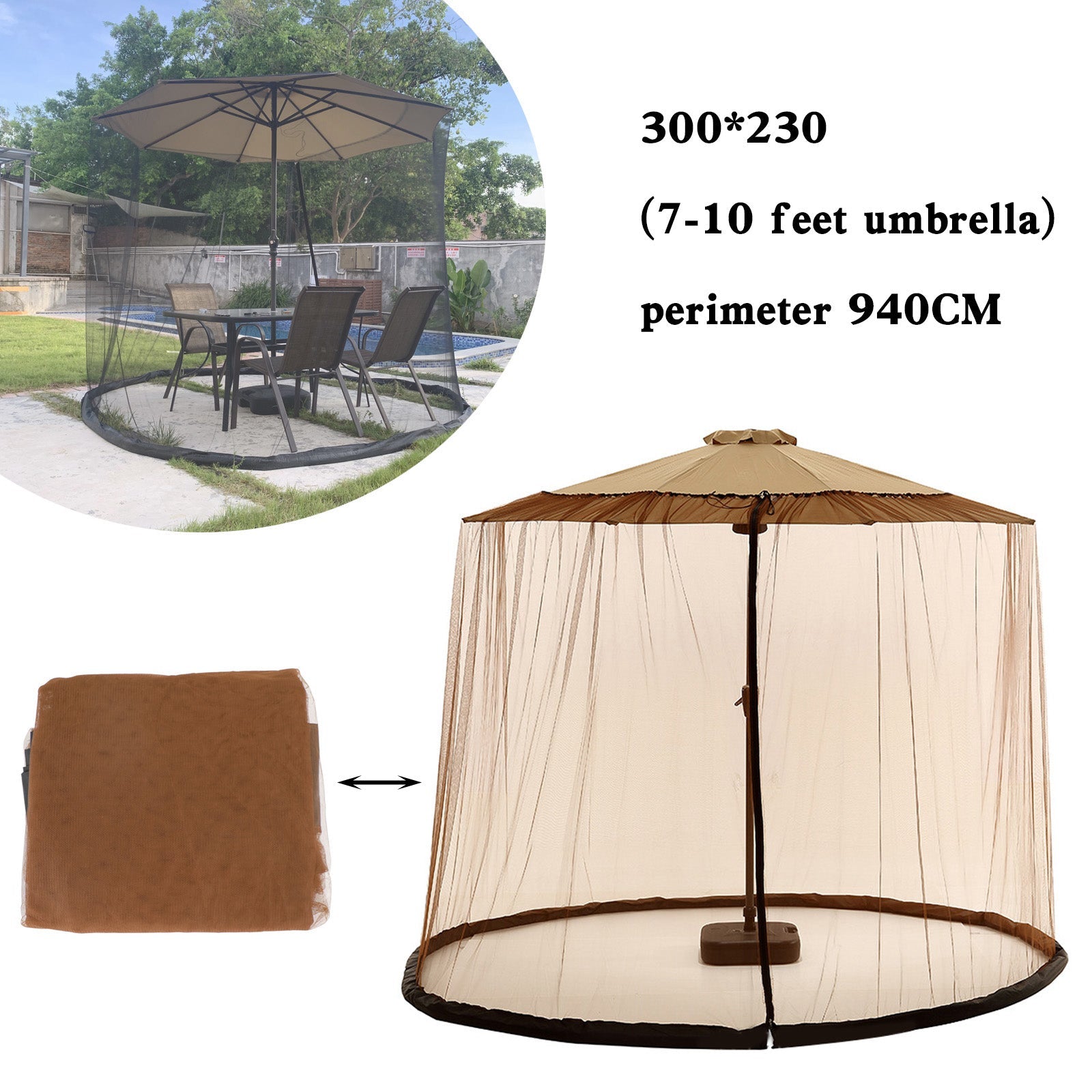 Patio Umbrella Mosquito Net for 7-10 ft Umbrellas, Screen with Zipper Door & Water-Fillable Tube Bottom
