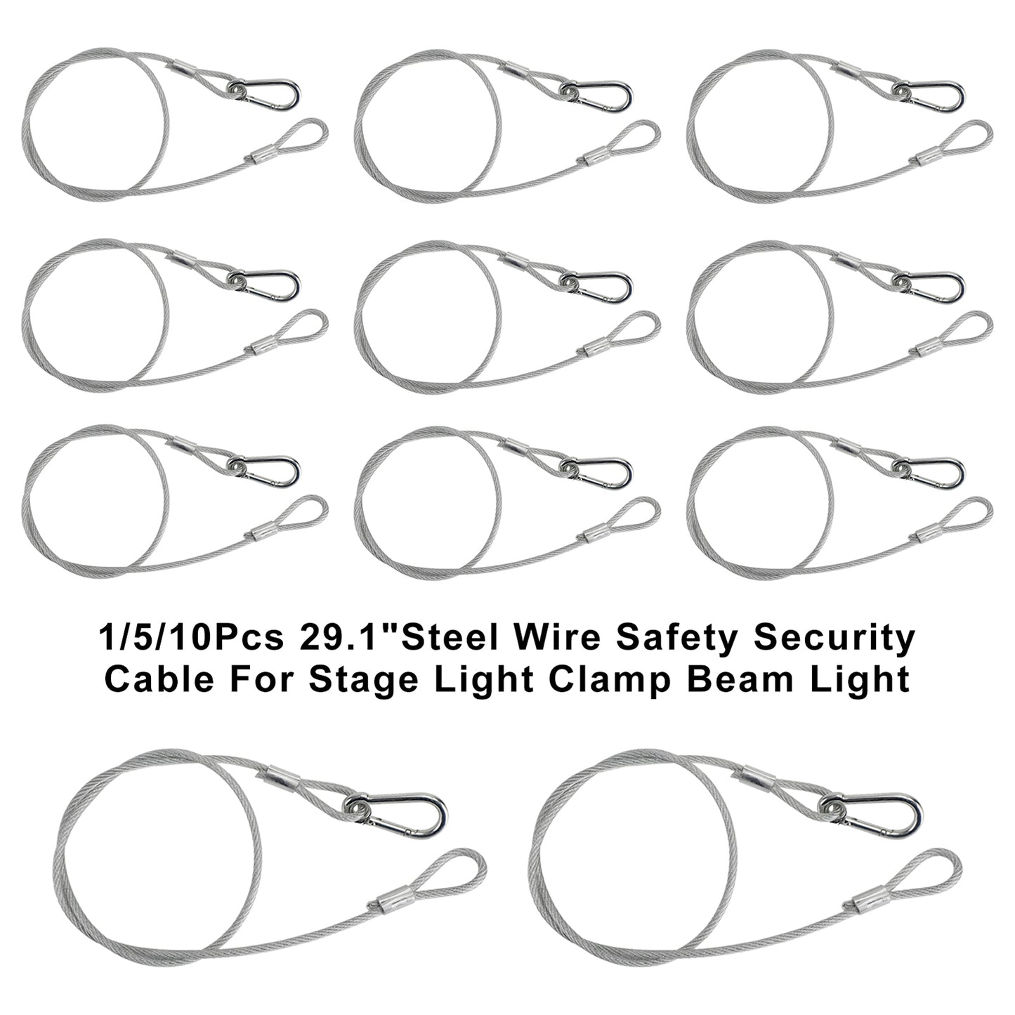 1/5/10Pcs 29.1"Steel Wire Safety Security Cable For Stage Light Clamp Beam Light