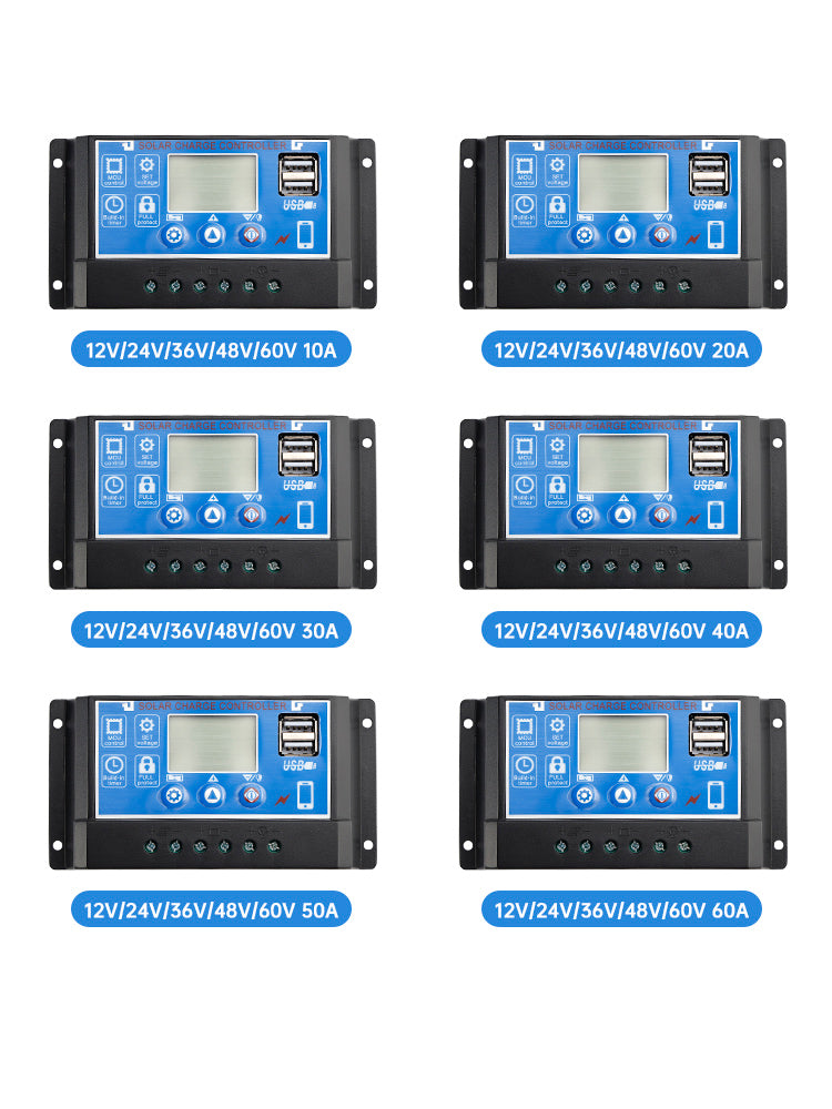 10A-60A PWM Solar Controller Mobile APP Intelligent Control 12V/24V/36V/48V/60V