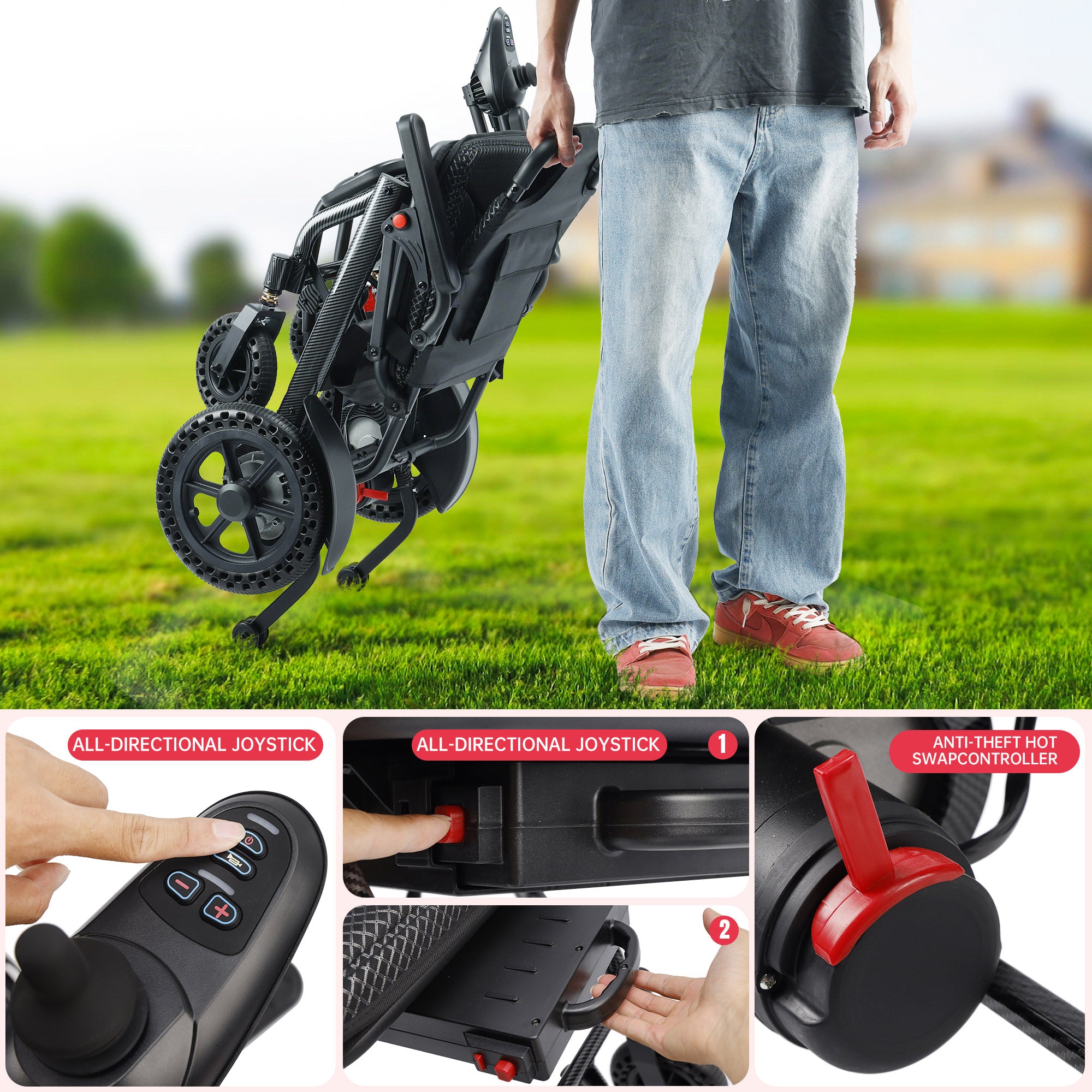 Foldable Electric Power Wheelchair, 46 lb Lightweight, Dual 180W Motors, 6Ah Airline-Ready Battery, 220 lb Capacity (Copy)