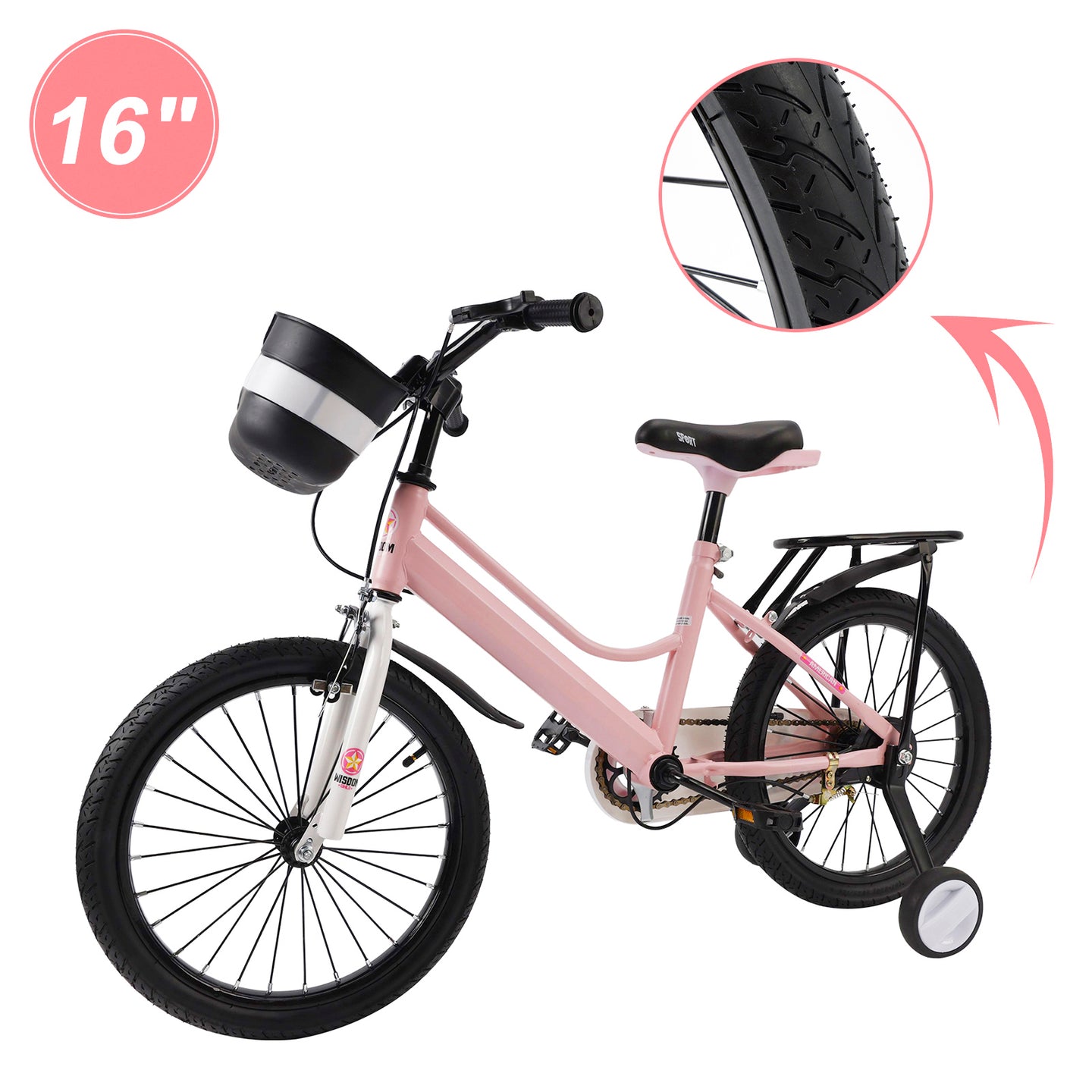 16" Kids Bike for Boys and Girls with auxiliary wheels & Rack Dark Blue