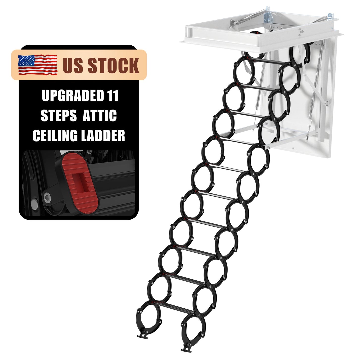 Upgraded 11-Step 3m Loft Attic Ladder – Folding Pulldown Ceiling Ladder 39.4×27.6 inch