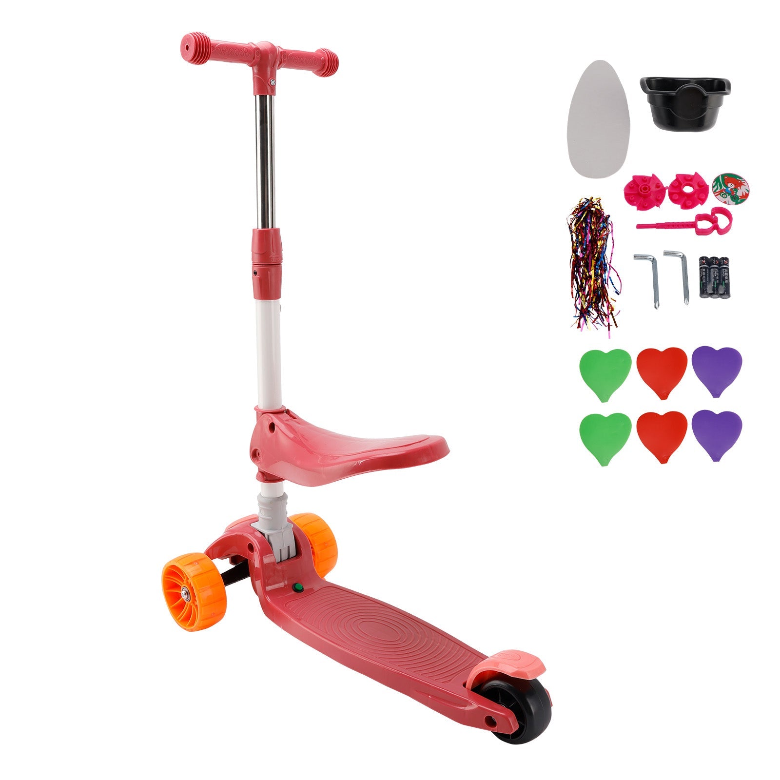 Convertible 2-in-1 Kids Scooter â€?Foldable Seat, LED Wheels, 3-Height Bar (Pink)
