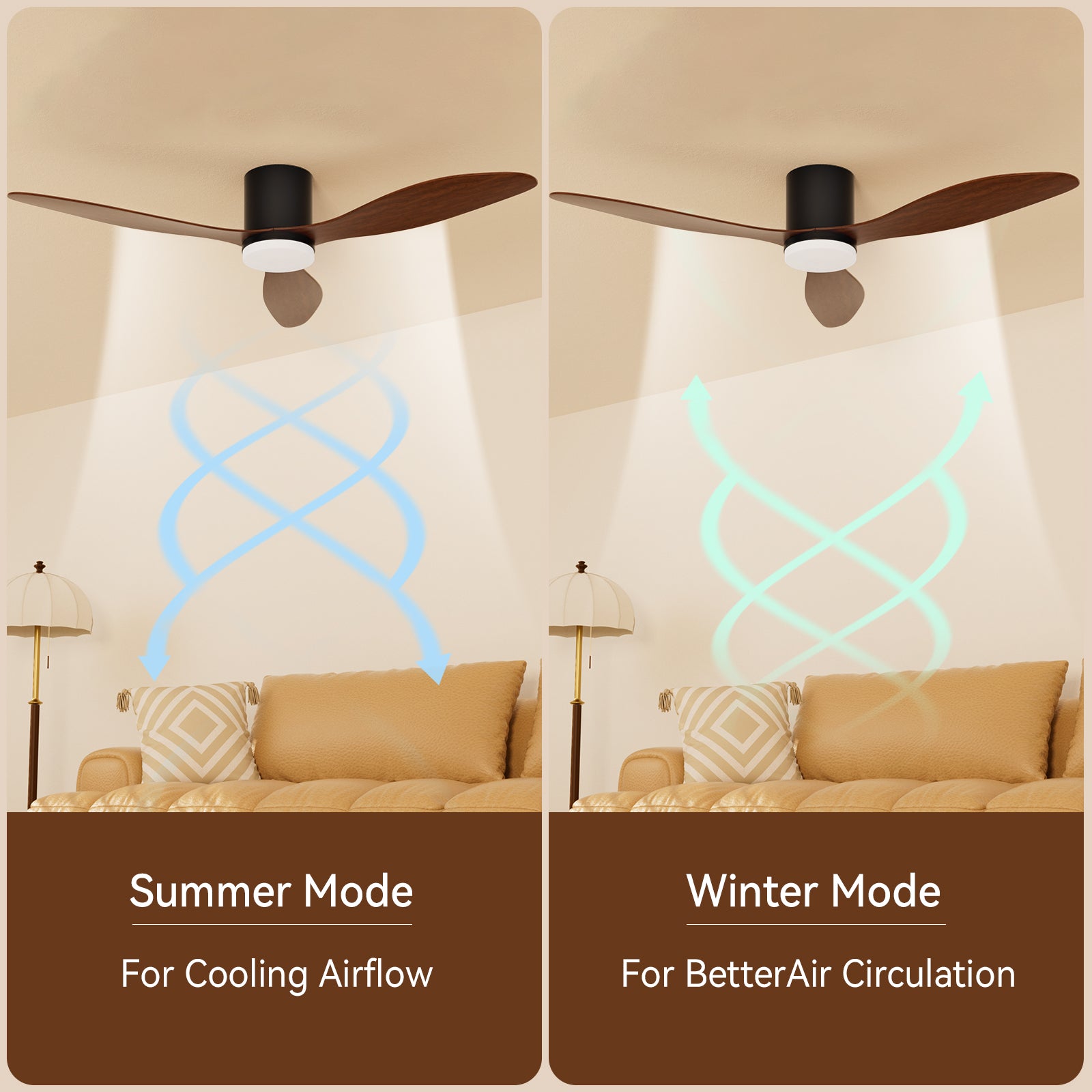 52-Inch Smart Ceiling Fan with Light, Quiet DC Motor, Remote & App Control, Dimmable 3-Color LED, 6-Speed Reversible
