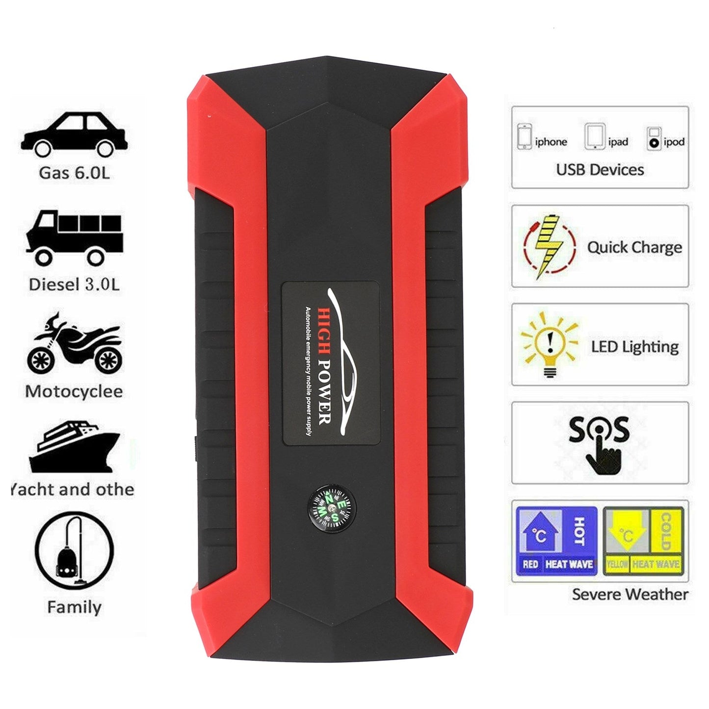 12V 89800mAh Car Jump Starter Kit Booster LCD 4 USB Charger Battery Power Bank
