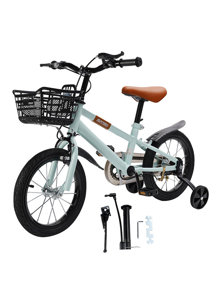 16" Children Bicycle Toddlers Bike with Training Wheels Basket Kickstand Cyan