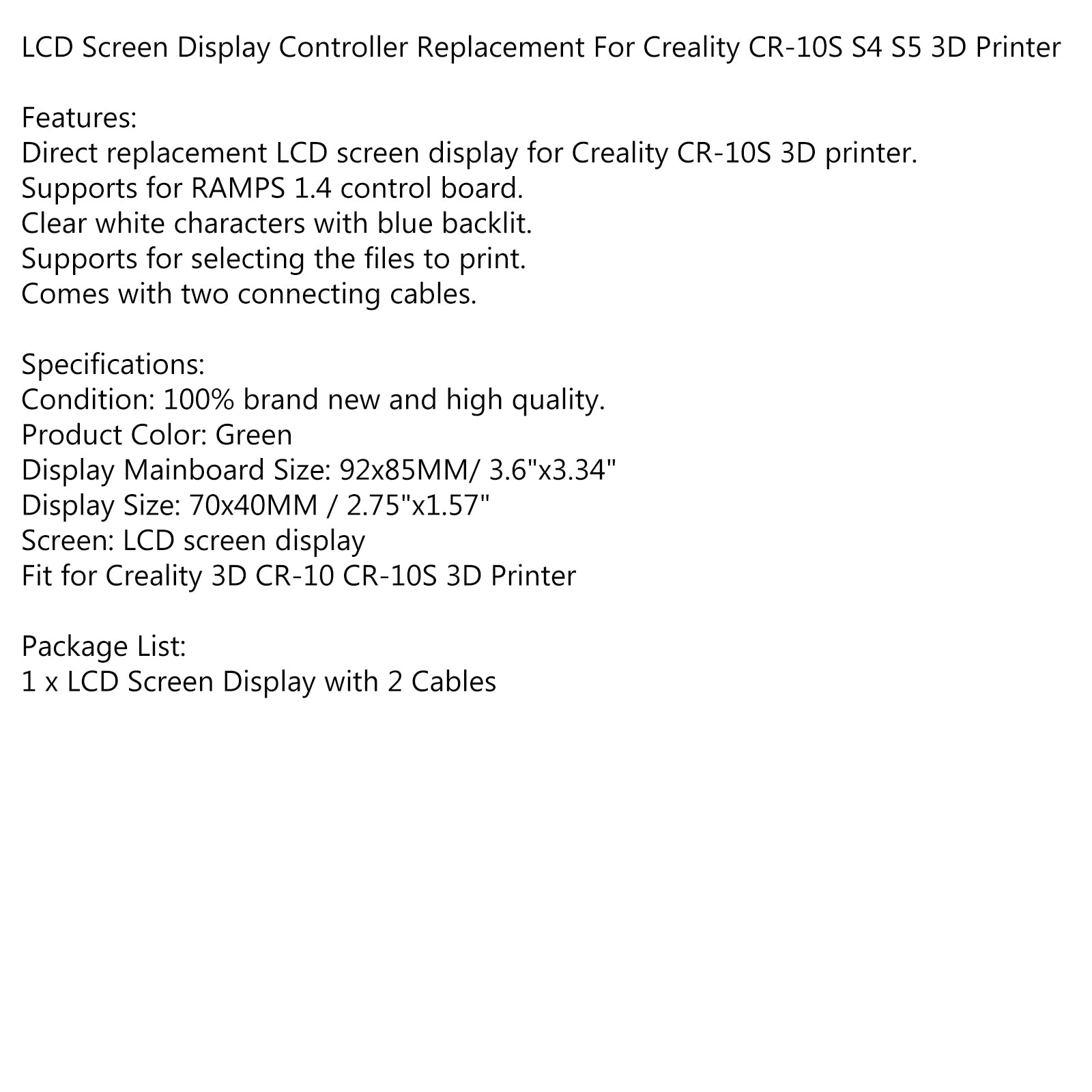 LCD Screen Display Controller Replacement For Creality CR-10S CR-10 3D Printer