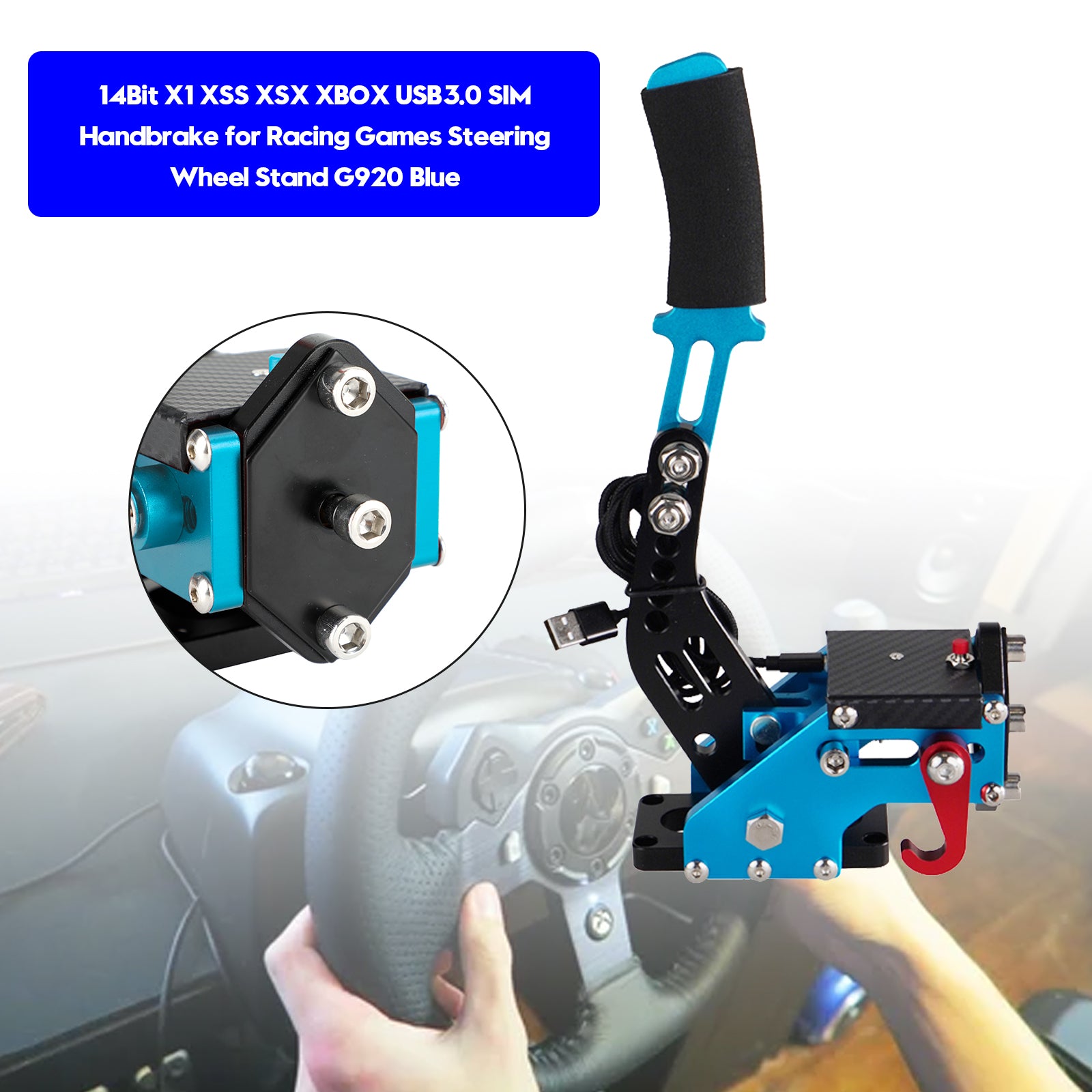 USB SIM Handbrake for Xbox & PC, for Logitech G920 on Xbox Series X/S/One, 14-Bit Progressive Hall Sensor