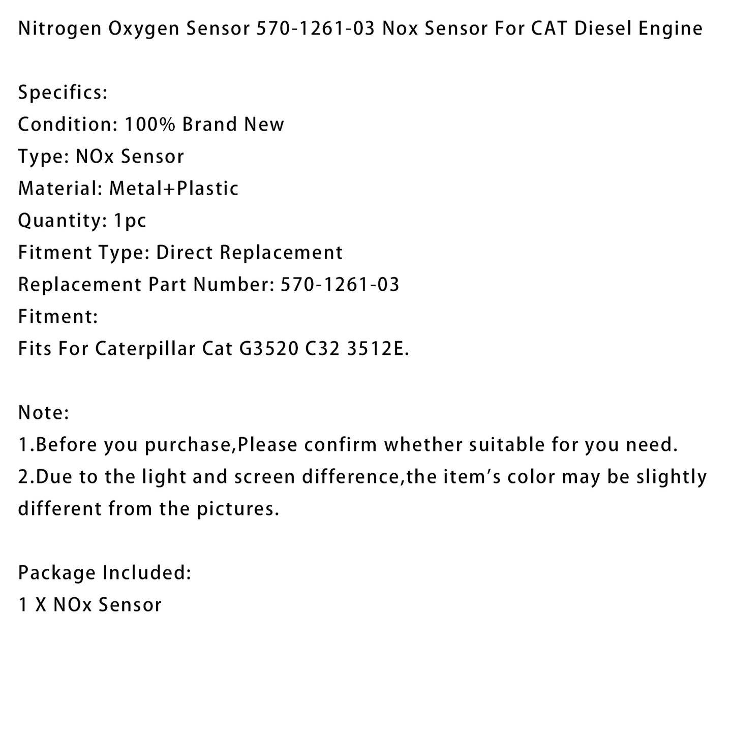 570-1261-03 570126103 Nox Sensor For Caterpillar Cat G3520 C32 3512E