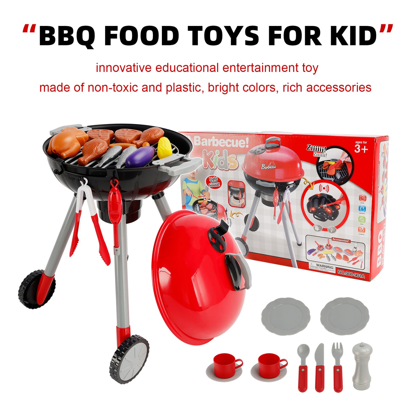 BBQ Grill Kitchen Cooking Interactive Sizzle Light Pretend Food Toys For Kid