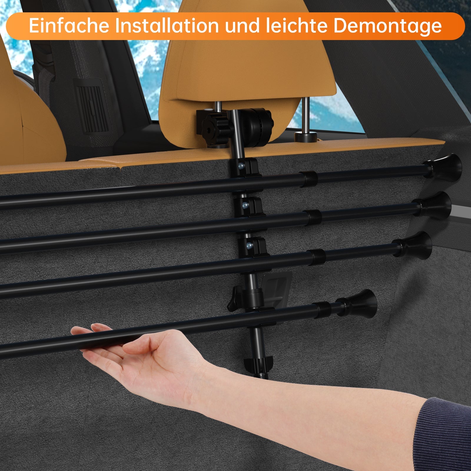 Adjustable Dog Barrier for SUV & Car Cargo Area, No-Drill Headrest Mount Pet Divider Fence